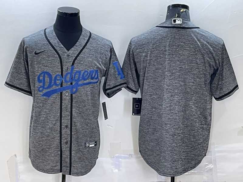 Men%27s Los Angeles Dodgers Blank Grey Gridiron Cool Base Stitched Baseball Jersey->los angeles dodgers->MLB Jersey
